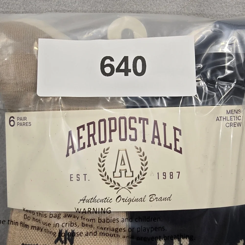 NWT 6-Pack Aeropostale Mens 6-12 Black Tan Brown Crew‎ Socks Athletic Cushioned